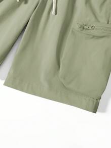 Manfinity Roghcode Men's Drawstring Waist Cargo Pocket Striped Casual Shorts Streetwear, Hip-Hop, Boy Friend Gifts - Green - View 7