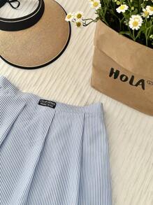 Comfortcana 2pcs Blue & White Striped Crop Top And Skirt Set, Plus Size - Blue - View 5