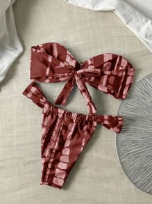 Swim Chiccia Women Sexy Metallic Bandeau Bikini Set With Random Print, Spring Break Design For Summer Beach Vacation - Multicolor - View 2