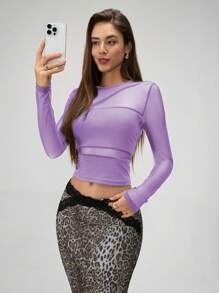 Roylia 网眼拼布T恤，适合夏季的简约风格 - 紫丁香色 - 查看 5