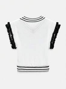 Maija Nuevo diseño de verano 2025 Blusa sin mangas de punto de diseño minimalista con empalmado blanco y negro, abertura calada, volante en el bajo, adecuada para playa, diario, fiesta informal, invitada de boda, festival de música, graduación