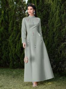 Modelyn Women's Elegant Diamond Decor Stand Collar Dress
