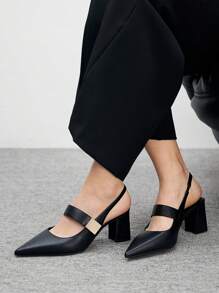 CUCCOO BIZCHIC Elfenbeinfarbe quadratische Schnalle bequeme Pendler Spitzschuh Plateau Absatz Sandalen