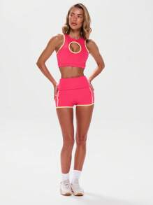 Musera Sport Foldover Waistband Contrast Trim Mini Booty Shorts, Active, Workout, Gym, Padel, Tennis, Pickleball Gym Fitness - Multicolor - View 1