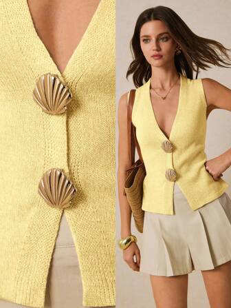 Poéselle 女士金属外壳设计无袖薄开衫