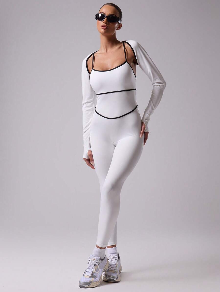 Musera Sport Bolero de manga larga con costuras de contraste para actividades, pádel, tenis, pickleball, gimnasio y fitness - Blanco - Ver 1