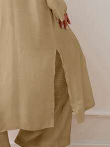 Swim Chiccia 1 Set Women Solid Color Kimono Top And Pants Outfit, Minimalist Style Suitable For Summer - Camel - View 3