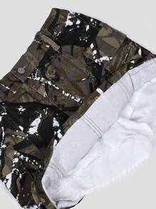 Fashionable Distressed Camouflage Print Soft Denim Mini Skirt, Slim Fit, Versatile For Teens