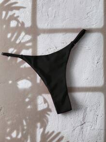 Swim Chiccia 1 件女士夏季纯色丁字裤，简约设计比基尼泳裤 - 黑色 - 查看 3