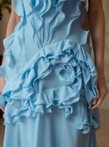 MOTF PREMIUM RUFFLE TRIM OFF SHOULDER DRESS,VALENTINE'S DAY OUTFIT - Blue - View 2