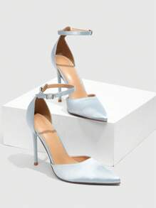 CUCCOO SZL Women's Pointed Toe Slim High Heel Plain Simple Design Court Shoes - Baby Blue - View 2