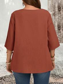 EMERY ROSE 大码不对称下摆砖红色乡村衬衫秋季服装