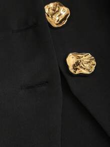 Sweetra 女式夏季无袖金色纽扣百搭上衣和飘逸宽松长裤套装 - 黑色 - 查看 7