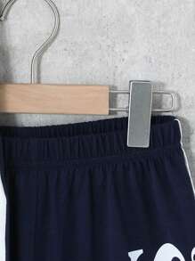 2pcs/Set Boys' Letter Print Contrast Color Round Neck Short Sleeve T-Shirt And Shorts Set - Multicolor - View 5