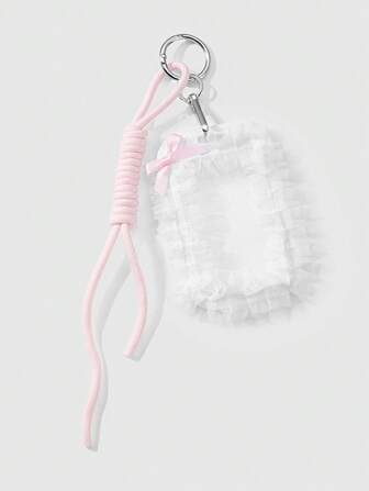Kawaii 1 Stück minimalistischer, eleganter, hochwertiger weißer Mesh-Schleifen-Kartenetui mit transparentem Kartenfach und einstellbarem Tragband, geeignet für Büroarbeiter, Studenten, Damen, täglichen Gebrauch, Urlaubsgeschenk