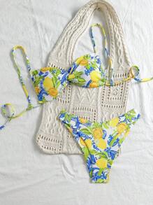 Swim Mod Women's Summer Beach Fruit Print Twist Sexy Bikini Set - Multicolor - View 5