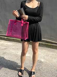 DAZY 2 件套女士夏季休闲连衣裙和夹克套装，简约时尚 - 黑色 - 查看 6