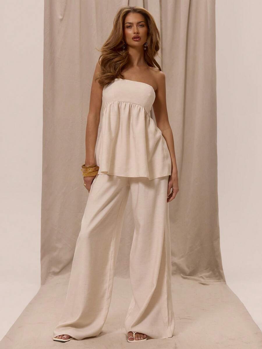 MUSERA Quần ống rộng cạp thấp, lưng thun, chỉ bán phần quần, thích hợp cho kỳ nghỉ hè, du lịch, phong cách thanh lịch, đi biển, boho lãng mạn, phong cách Ibiza, chất liệu vải lanh, màu khoáng, công sở, lễ Phục sinh, thường ngày. - Kem - Xem 1