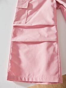 SHEIN Explorewe 2 件女童休闲可爱猫咪图案落肩宽松 T 恤和工装裤套装，幼儿 - 彩色 - 查看 8