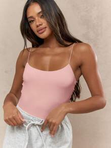 MISSGUIDED Seamless Body-Hugging Cami Top Spaghetti Strap Basic Layering Workout Tank Evening Yoga Crop Sports Bra Style Camisole Exercise Fitness Activewear - Baby Pink - View 3