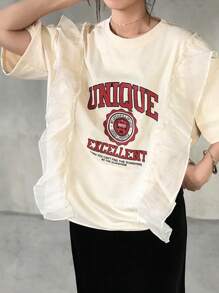 FRIFUL Women's Letter Print Short Sleeve T-Shirt, Summer Top Cute Tops - Apricot - View 7