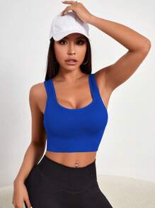 Slayform Slayform Top deportivo acortado de costillas sólido sin costuras para rutinas diarias de fitness para mujer - azul real - Ver 2
