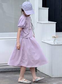 DAZY 2pcs/Set Tween Girl Casual Fall Outfit - Purple - View 4