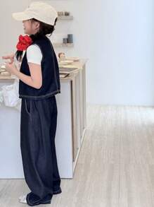 Dazy Kids Set da 2 pezzi per ragazze pre-adolescenti composto da gilet monopetto e jeans con tasche