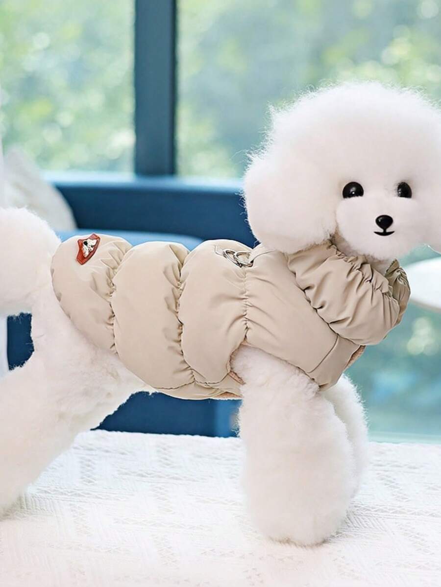 新款秋冬动物服装 24 纺织牵引带外套 宠物皮夹克 加厚保暖 猫咪服装 狗狗外套 猫咪棉服 动物服装 猫咪保暖服装 英式牵引带棉服 新款皮夹克 保暖动物棉服背心 秋冬必备 - 卡其色 - 查看 1