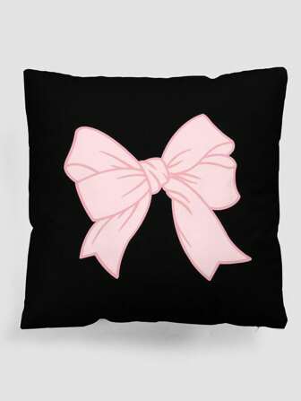 Kawaii 1 Stück süßer Schleife Grafik Kissenbezug, bedruckter quadratischer Kissenbezug aus Plüsch, geeignet für Wohnzimmer, Schlafzimmer, Heimdekoration, Sofa, Auto, ganzjährig