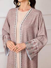 Al Najma Women's Elegant Conservative Arabic Abaya Robe With Retro Pattern, Modest - Brown - View 1