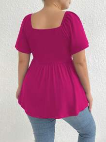 SHEIN Clasi 大码女式前系带荷叶边下摆休闲短袖 T 恤