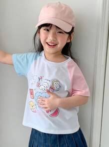 DAZY Camiseta de punto de manga corta con cuello redondo y estampado de animal, informal para niñas pequeñas y jóvenes, para el verano