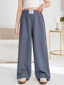 SHEIN Leap Crew Tween Girl 休闲条纹直筒裤 - 灰色 - 查看 2