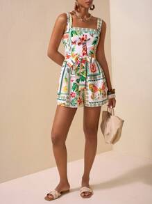 Zivah New Spring/Summer Vacation Bohemian Tie Up Printed Playsuit - Multicolor - View 1