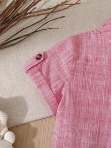 SHEIN 1 件装男婴休闲百搭卷袖按扣衬衫