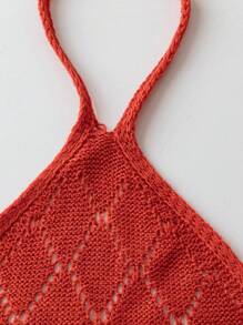 Olithes 2025 新款欧式简约性感镂空性感吊带系带女式针织上衣 - 橘色 - 查看 3