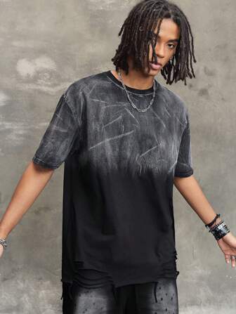 Prep Men's Vintage Washed Gradient Short Sleeve T-Shirt, Casual Street Style, Summer