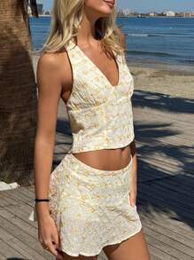 Easelle 2 件套女士露背上衣和迷你裙，极简时尚，适合夏季