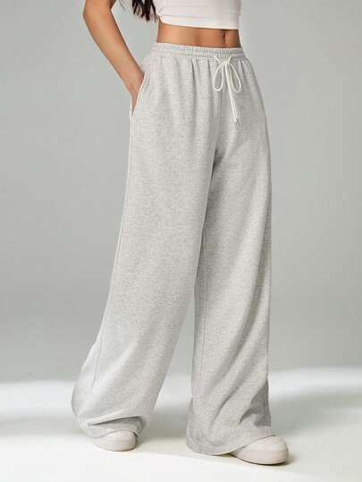 SHEIN Tall Spring And Summer New Casual And Versatile Slim Low-Waist Elastic Waistband Loose Wide-Leg Sweatpants Baggy