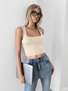Siren Gaze Women'S Square Neck Basic Solid Color Tank Top Summer - Apricot - View 5