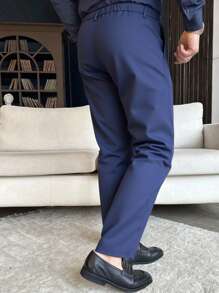 Manfinity Mode Men's Casual Solid Color Tapered Dress Pants,Men's Plain Button Front Pocket Casual Trousers, Men Fashion Pants,Suitable For Workwear, Daily Leisure, Gifts For Husband And Boyfriend - Navy Blue - View 2