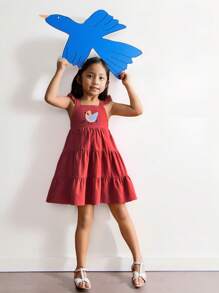 SHEIN Váy mùa hè 100% cotton họa tiết chim cho bé gái - Nhiều màu - Xem 7