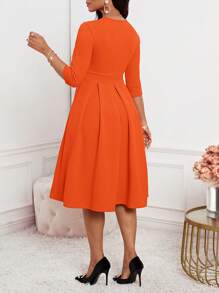 SHEIN Lady Spring, Summer, Autumn And Winter Elegant Office Party New Year Ladies Dresses - Orange - View 2