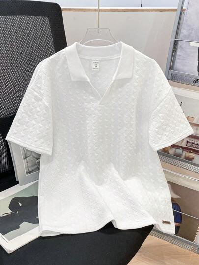 SHEIN Leap Crew 青少年男孩休闲纹理领短袖宽松针织 Polo 衫