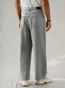 Manfinity Denimwave 男士浅灰色宽松阔腿牛仔裤 - 淺灰色 - 查看 2