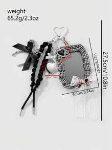 ROMWE Kawaii 1pc Y2K Retro Gothic Fashion Handcrafted Beaded Silver CCB Dripping Oil Heart Lace Bow Plaid Lanyard ID Card Holder DIY Keychain Bag Pendant, Suitable For Office Workers, Students, Daily Wear And Gifts