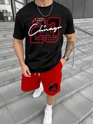 Manfinity Homme Conjunto informal de verano para hombre de camiseta de manga corta con estampado de dígitos y pantalones cortos, 2 piezas