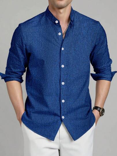 Calvornis 宽松男士纯色纽扣长袖衬衫 男士休闲衬衫 男士衬衫 男士时尚衬衫，适合秋季，复古风格