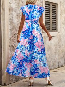 SHEIN Clasi Long Summer Floral Dress With Dopamine Print, Vacation Style,Bohemia,Summer Dresses For Women - Blue - View 2
